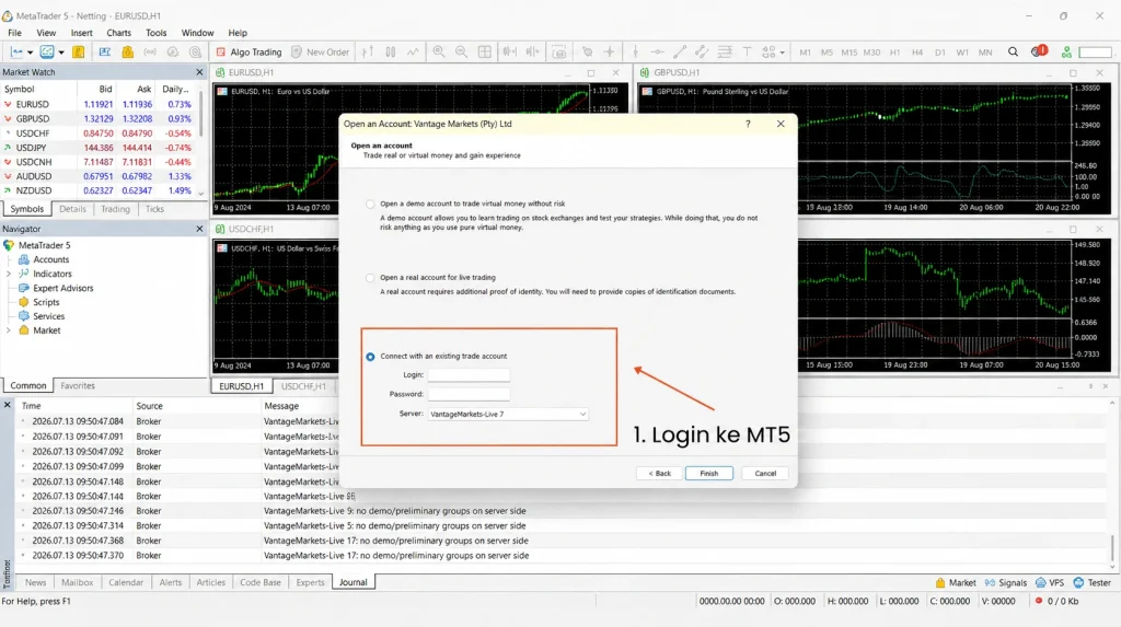 Halaman Login ke MetaTrader 5