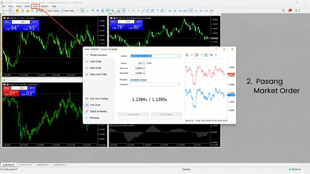 Jendela New Order MetaTrader 5
