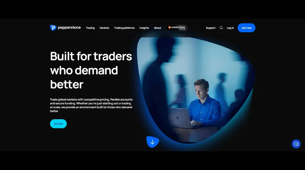 screenshot of Pepperstone trading website for best day trading platforms