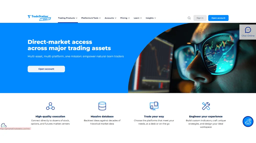 screenshot of TradeStation trading website for best day trading platform