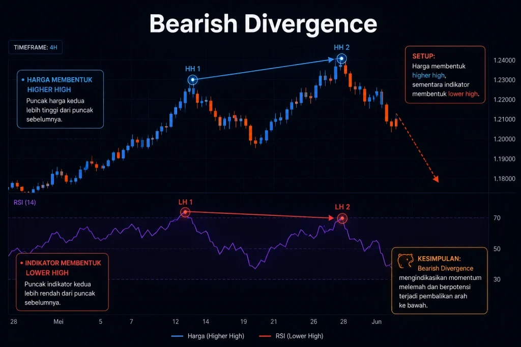 ilustrasi chart bearish divergence