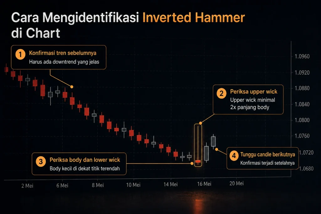 Empat langkah mengidentifikasi pola candlestick inverted hammer