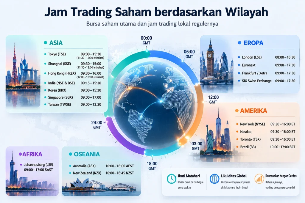 jam trading saham di berbagai wilayah dunia