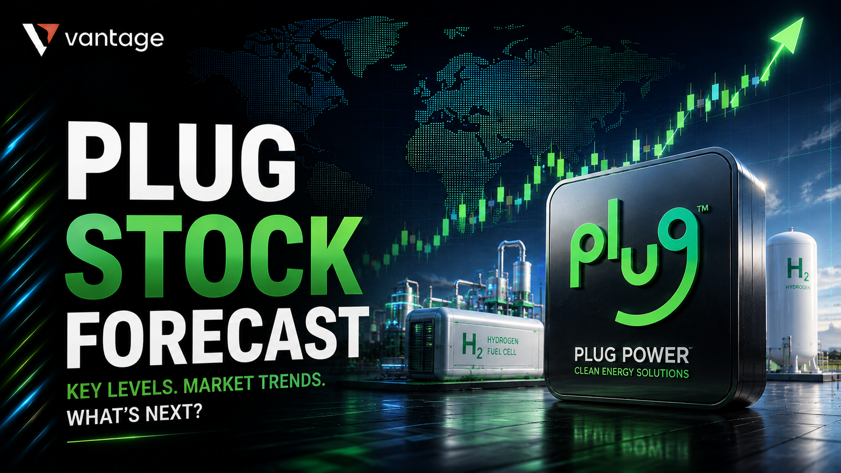 Plug Power stock forecast graphic showing PLUG and green hydrogen equipment